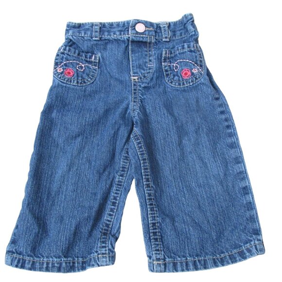 Osh Kosh Genuine Kids Pull On Elastic Jeans Girl Size 9M Blue Denim Infant Pants - Picture 1 of 4